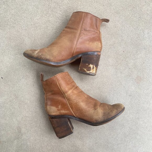 Gap Brown Chunky Heeled Zip Ankle Almond Toe Booties, Worn - Picture 8 of 12